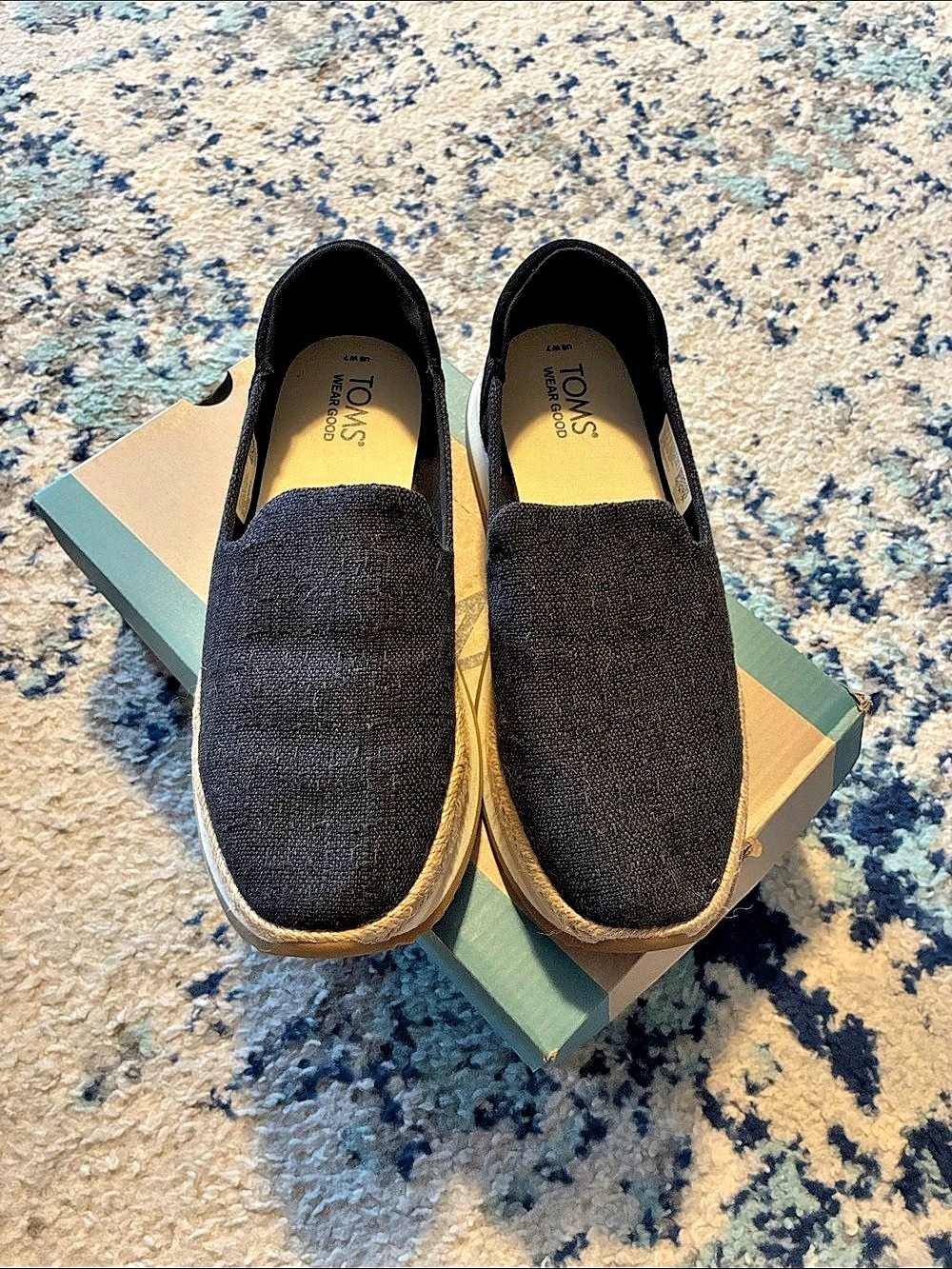 TOMS Jocelyn Espadrille Slip-On Black & Brown US 7 Two Tone Slub Suede NWT